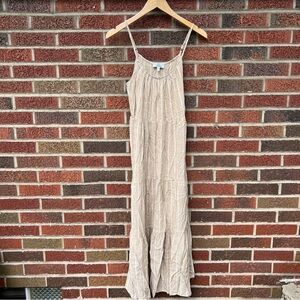Signature by Robbie Bee Dark Tan and White Striped Spaghetti Strap Maxi Dress